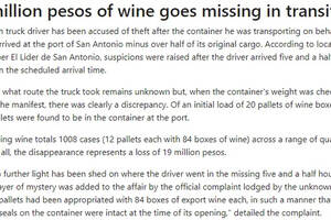 封条完整下的葡萄酒失踪，智利一卡车司机被指控盗窃