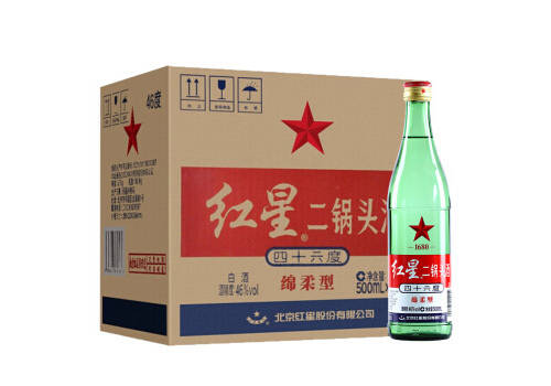 46度北京红星二锅头酒大二绿瓶绵柔型白酒12瓶整箱价格？